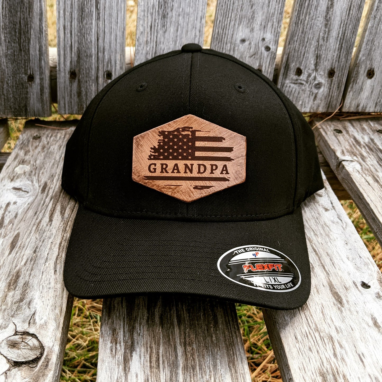 Grandpa American Flag Custom Flexfit Hat