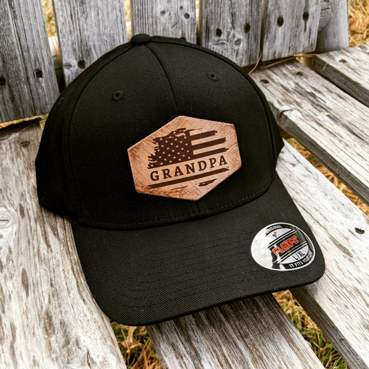 Grandpa American Flag Custom Flexfit Hat